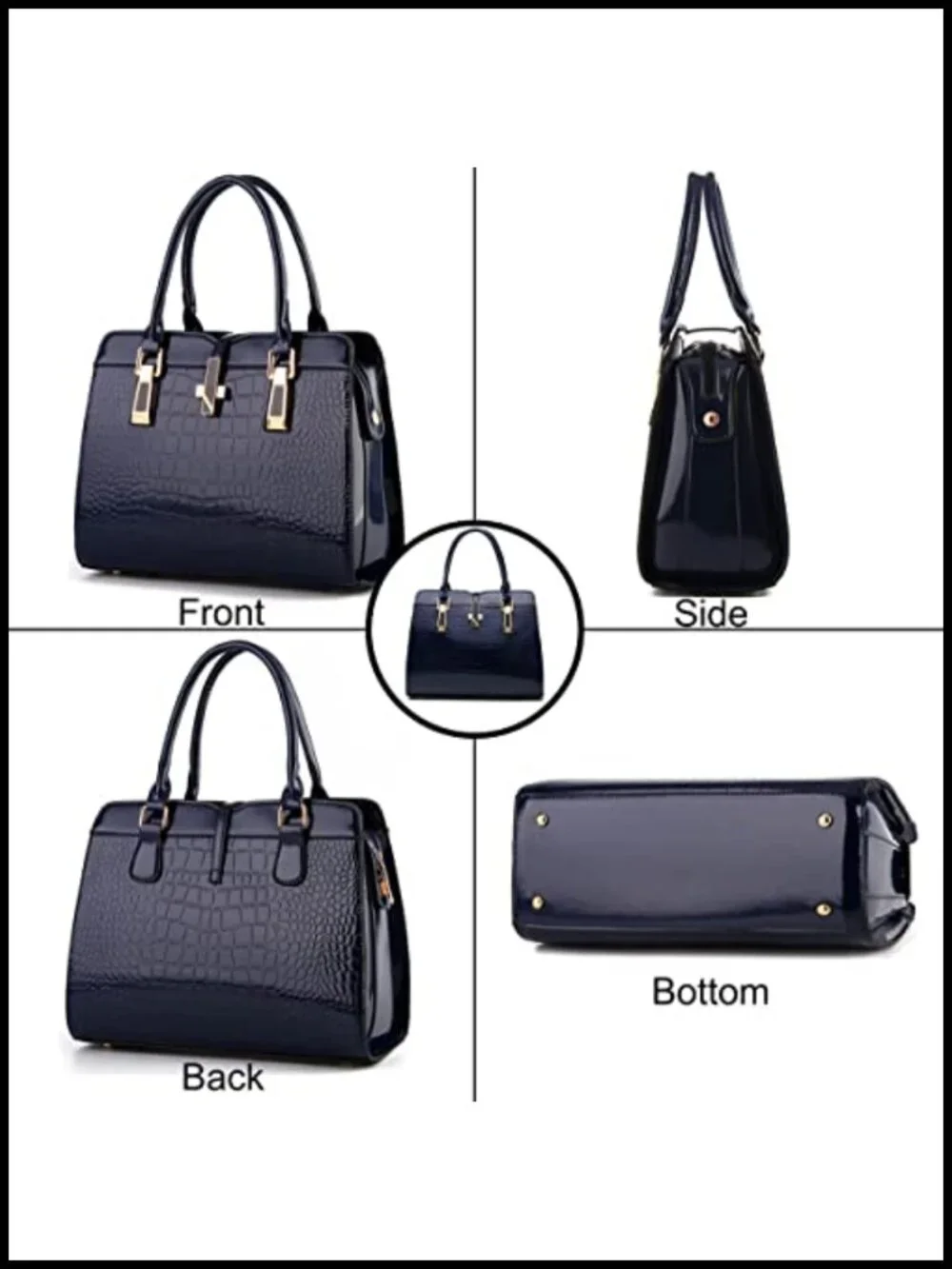 Patent Leather Crocodile Pattern Top Handle Satchel Purse with Crossbody Strap